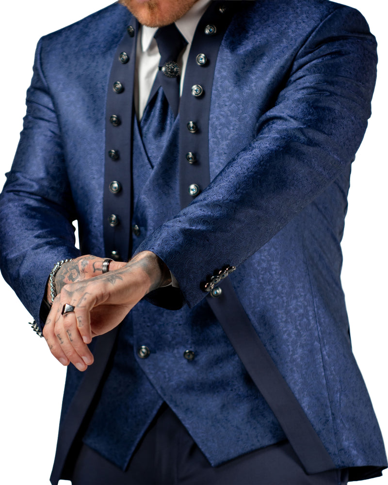 Alistair | Royal Blue Damask 3-Piece Slim-Fit Western Tuxedo