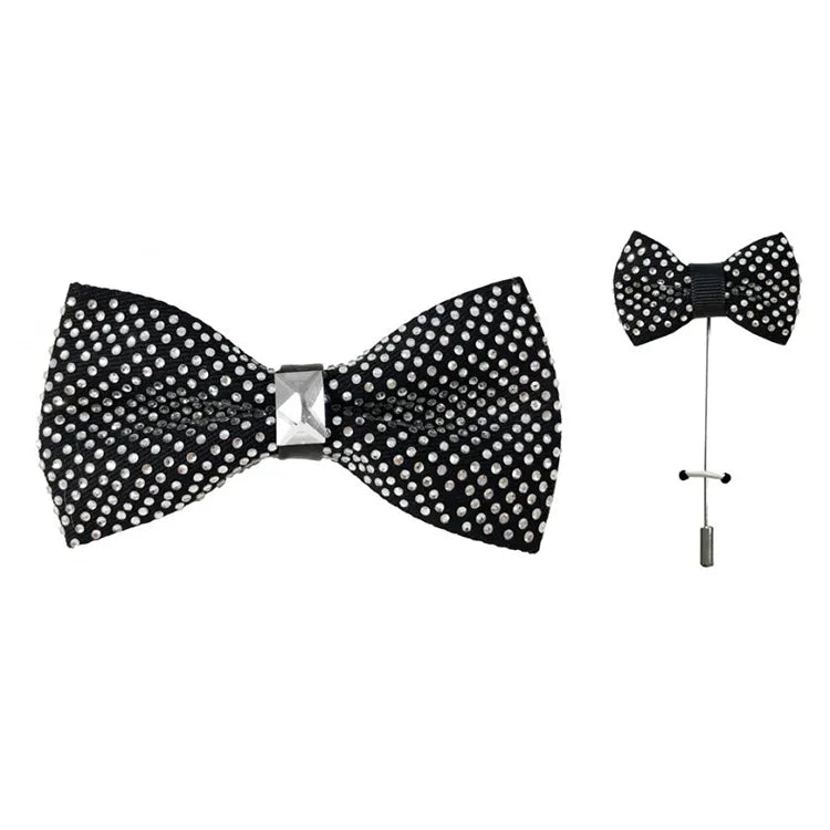 Polka Dot Rhinestone Bow Tie with Lapel Pin