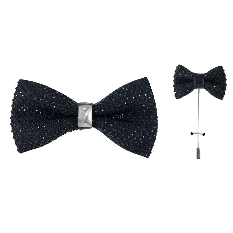 Polka Dot Rhinestone Bow Tie with Lapel Pin