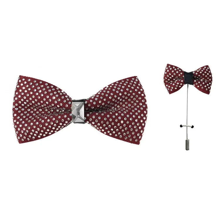 Polka Dot Rhinestone Bow Tie with Lapel Pin