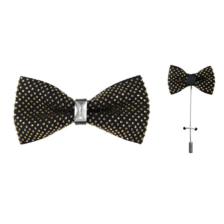 Polka Dot Rhinestone Bow Tie with Lapel Pin