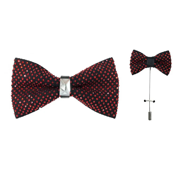 Polka Dot Rhinestone Bow Tie with Lapel Pin