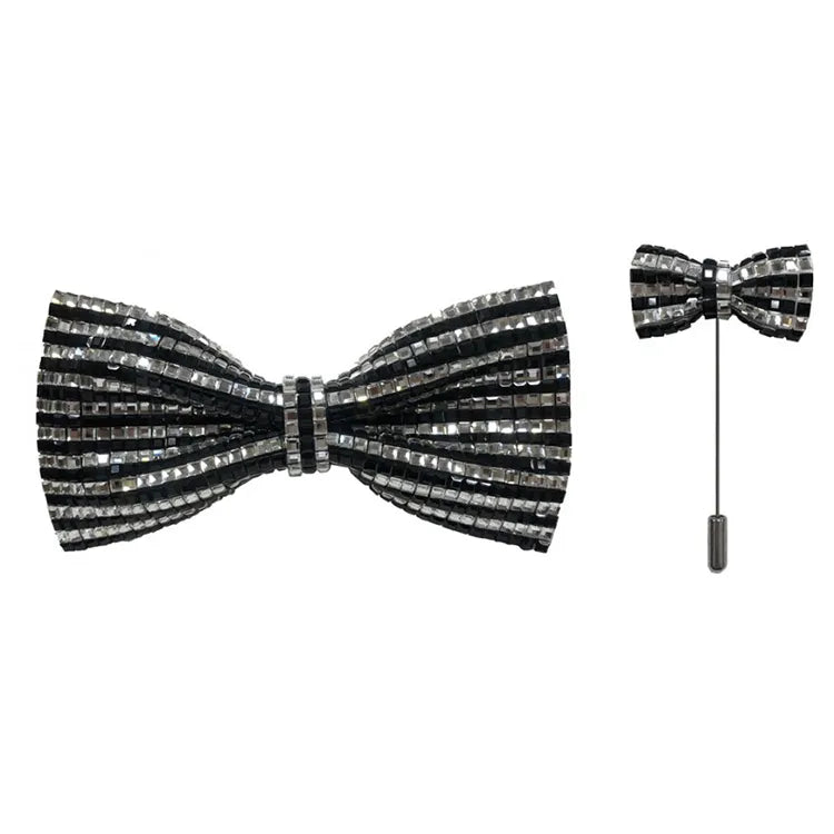 2-Tone Rhinestone Bow Tie with Lapel Pin