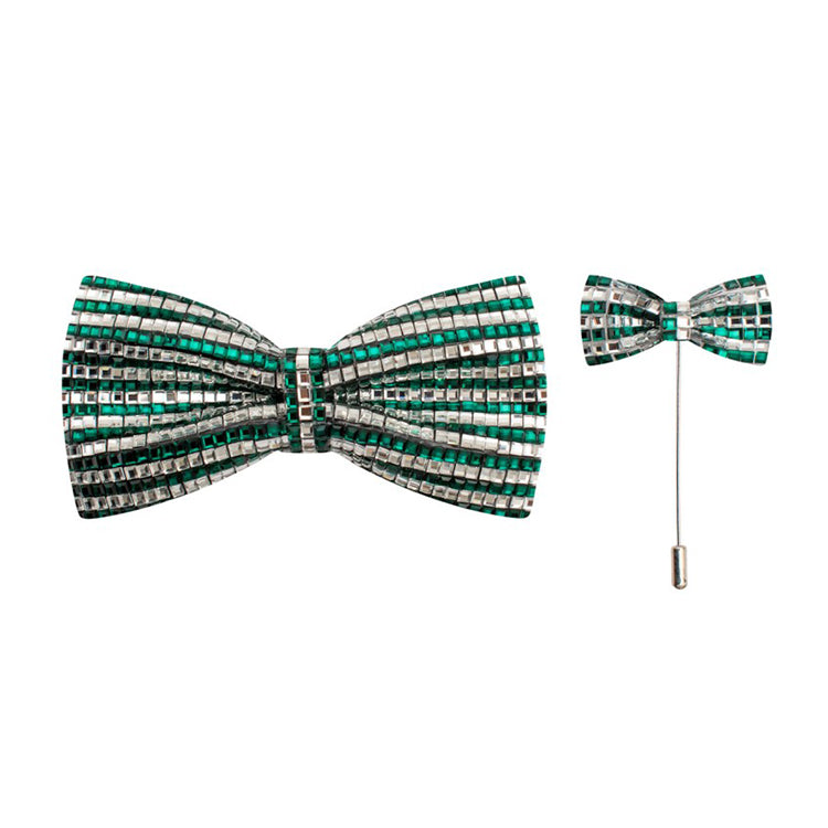 2-Tone Rhinestone Bow Tie with Lapel Pin