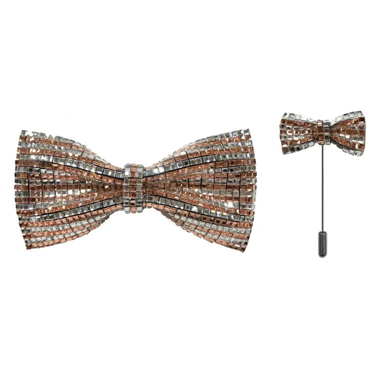 2-Tone Rhinestone Bow Tie with Lapel Pin