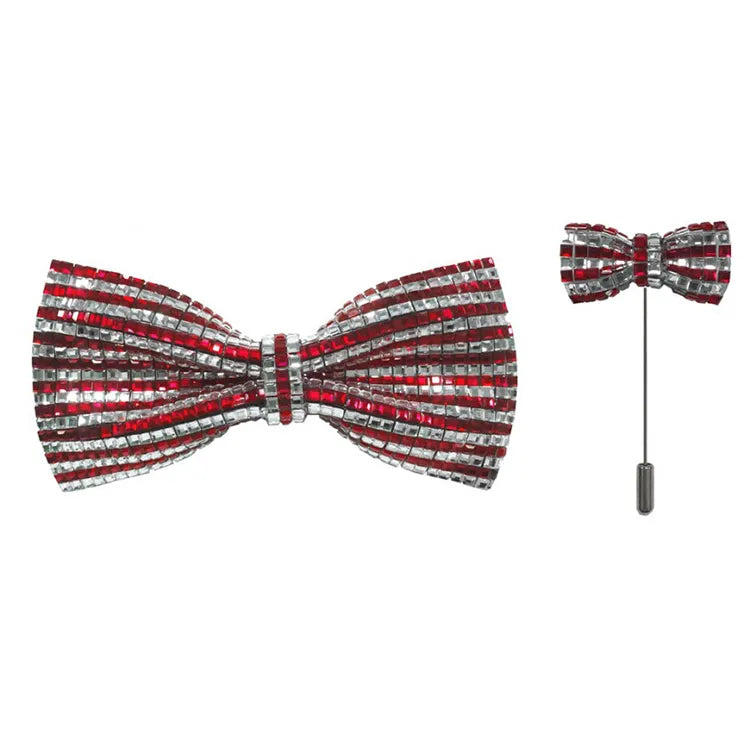 2-Tone Rhinestone Bow Tie with Lapel Pin