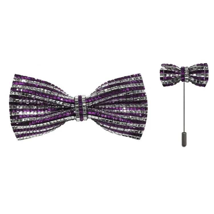 2-Tone Rhinestone Bow Tie with Lapel Pin