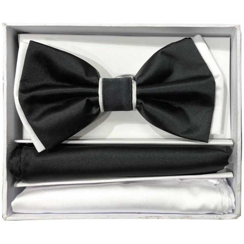 Pretied Two-Tone Bow-Tie With Double Matching Hankies