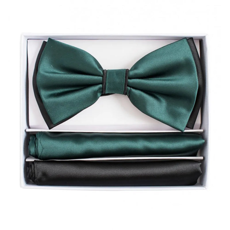 Pretied Two-Tone Bow-Tie With Double Matching Hankies