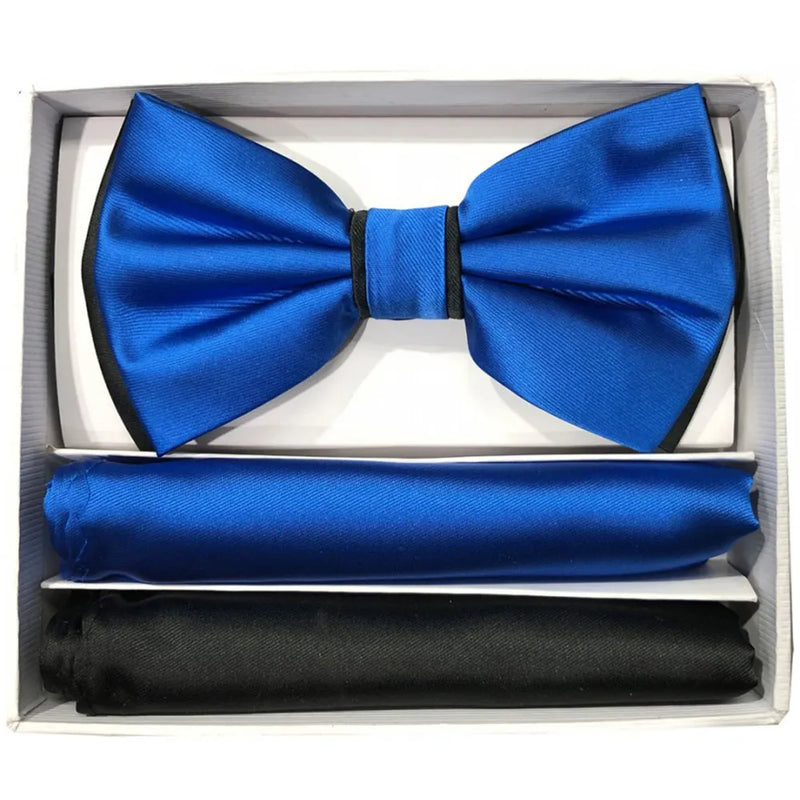 Pretied Two-Tone Bow-Tie With Double Matching Hankies