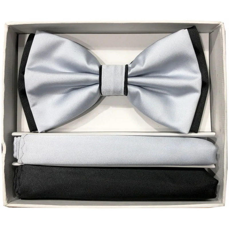 Pretied Two-Tone Bow-Tie With Double Matching Hankies
