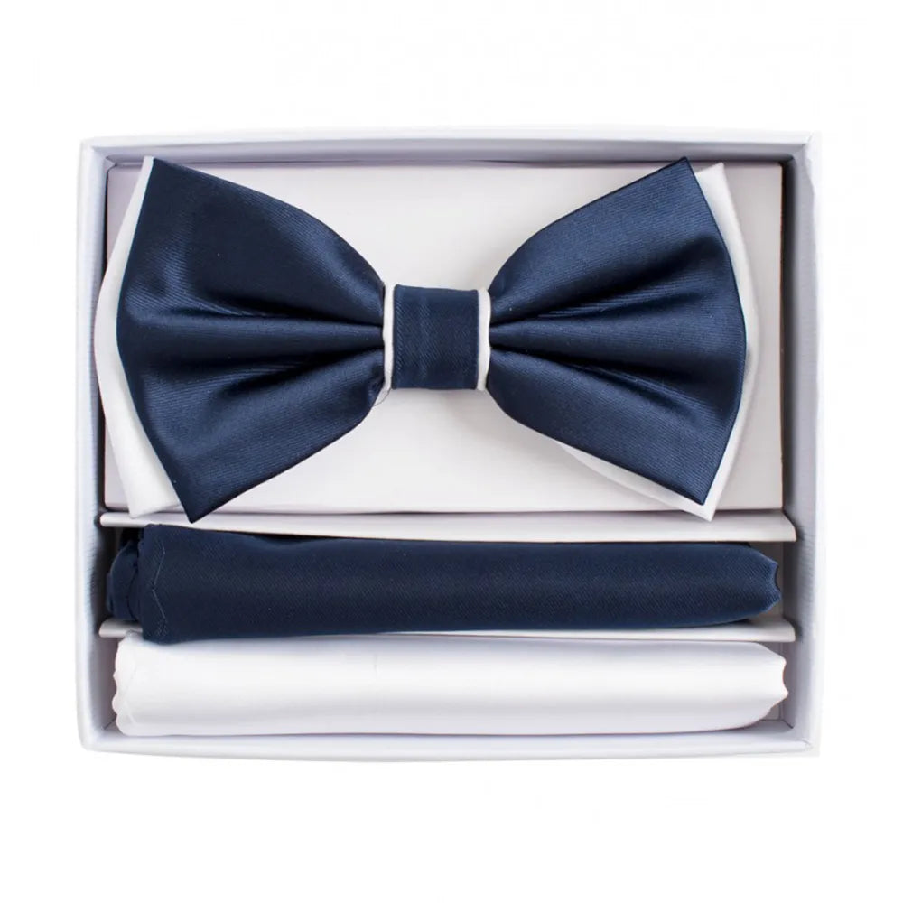 Pretied Two-Tone Bow-Tie With Double Matching Hankies