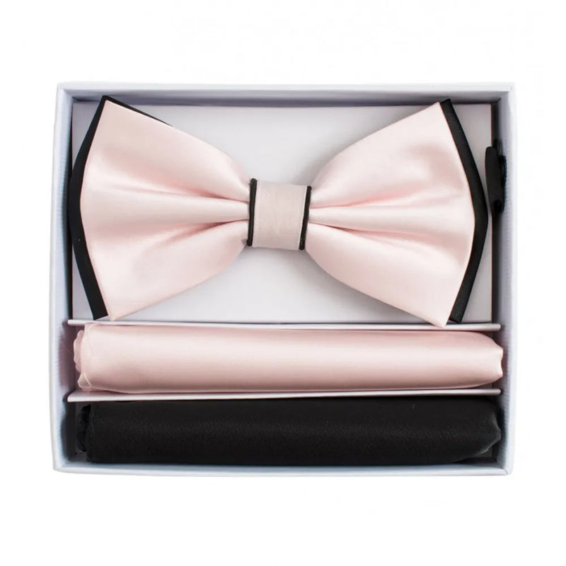 Pretied Two-Tone Bow-Tie With Double Matching Hankies
