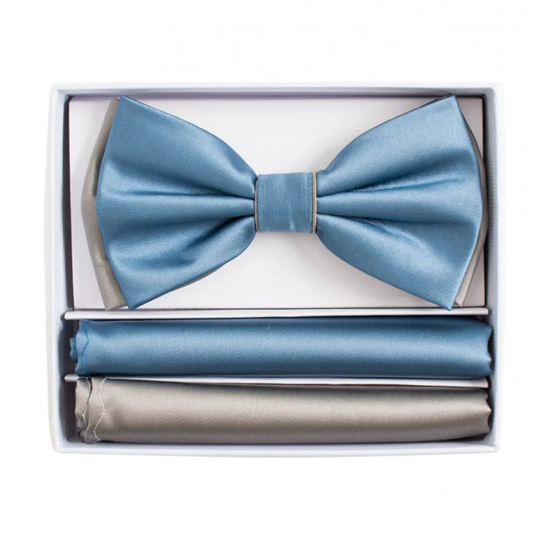 Pretied Two-Tone Bow-Tie With Double Matching Hankies