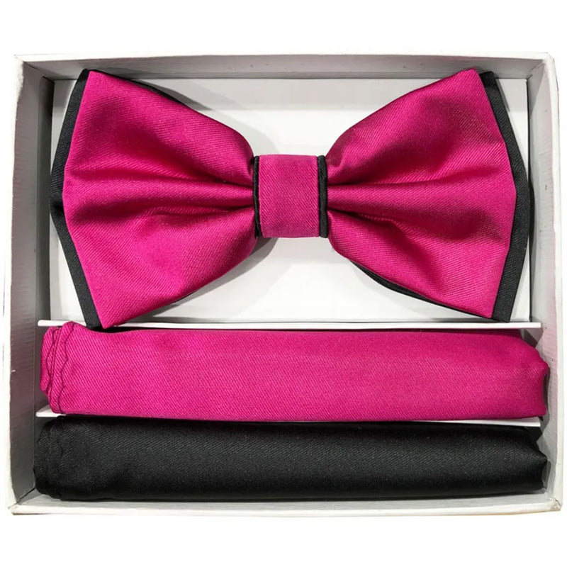 Pretied Two-Tone Bow-Tie With Double Matching Hankies