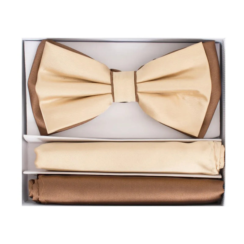 Pretied Two-Tone Bow-Tie With Double Matching Hankies