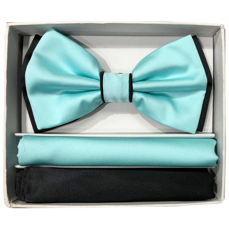 Pretied Two-Tone Bow-Tie With Double Matching Hankies