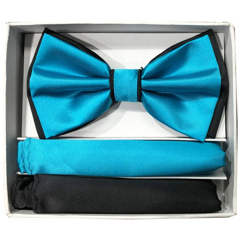 Pretied Two-Tone Bow-Tie With Double Matching Hankies
