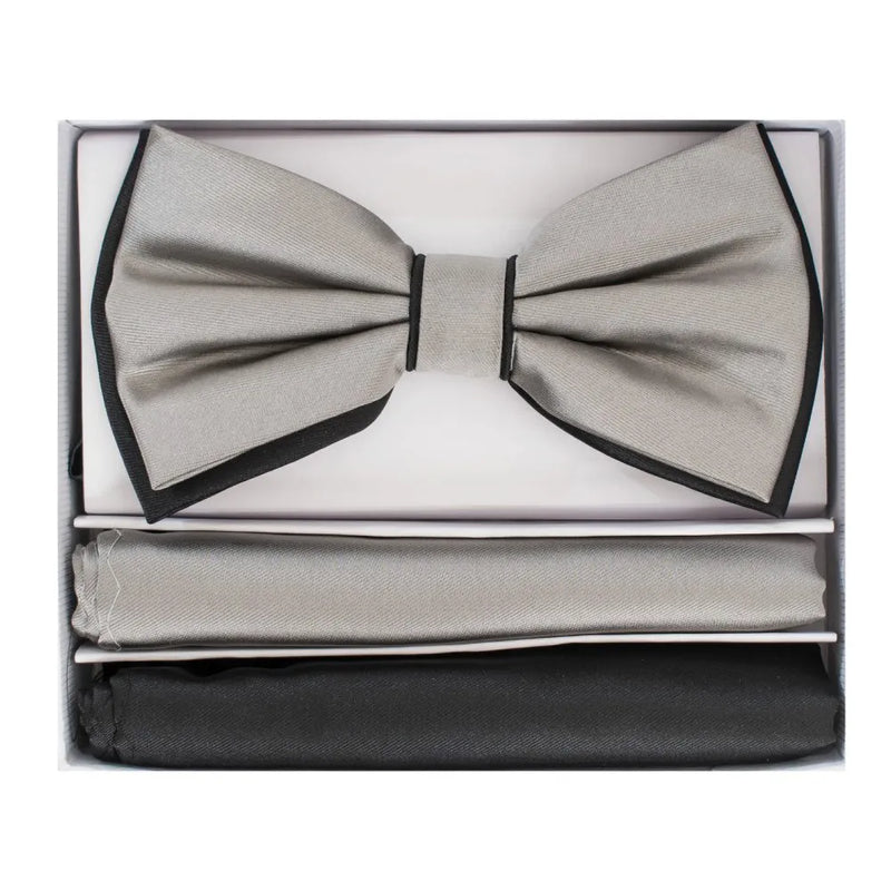Pretied Two-Tone Bow-Tie With Double Matching Hankies