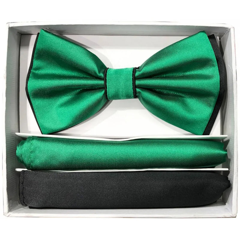Pretied Two-Tone Bow-Tie With Double Matching Hankies