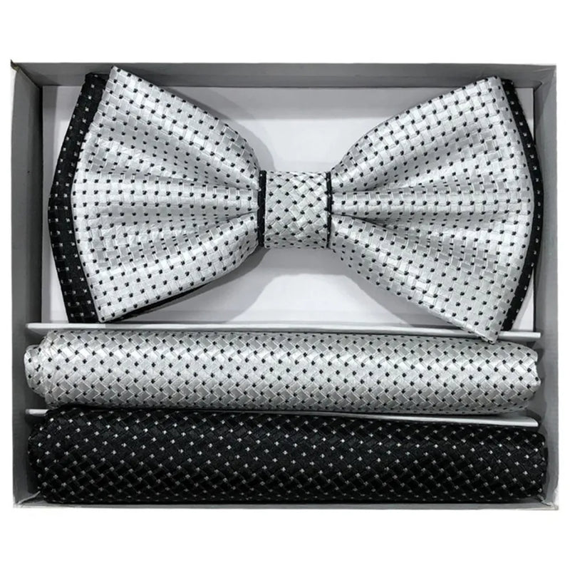 Two-Tone Pretied Bow Tie with Matching Hankies