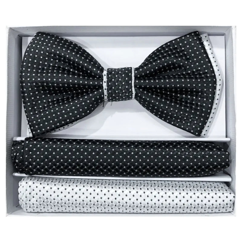 Two-Tone Pretied Bow Tie with Matching Hankies