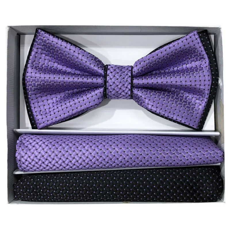 Two-Tone Pretied Bow Tie with Matching Hankies