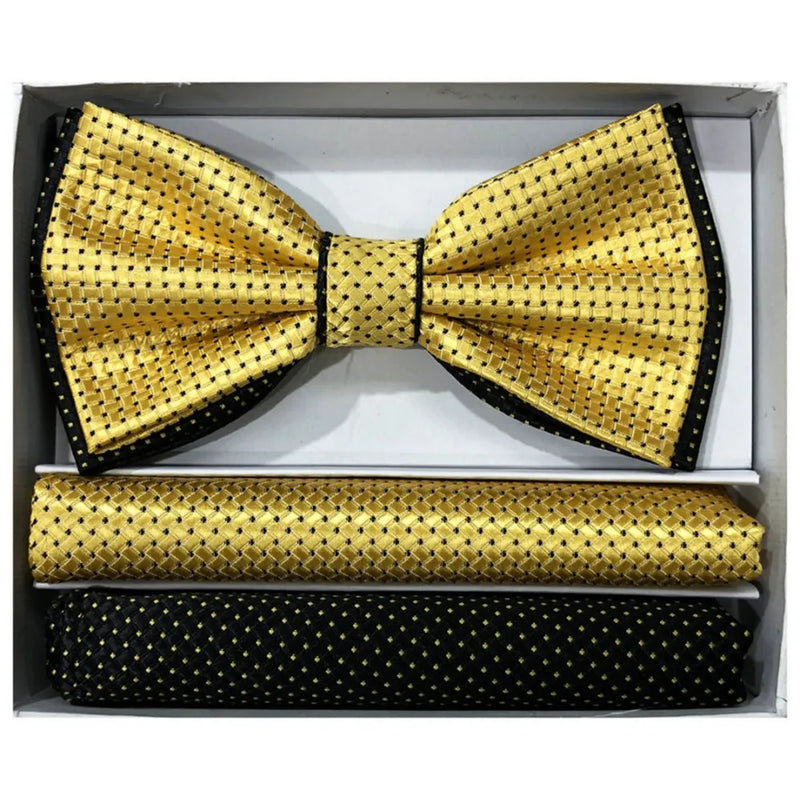 Two-Tone Pretied Bow Tie with Matching Hankies