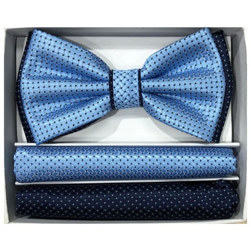 Two-Tone Pretied Bow Tie with Matching Hankies