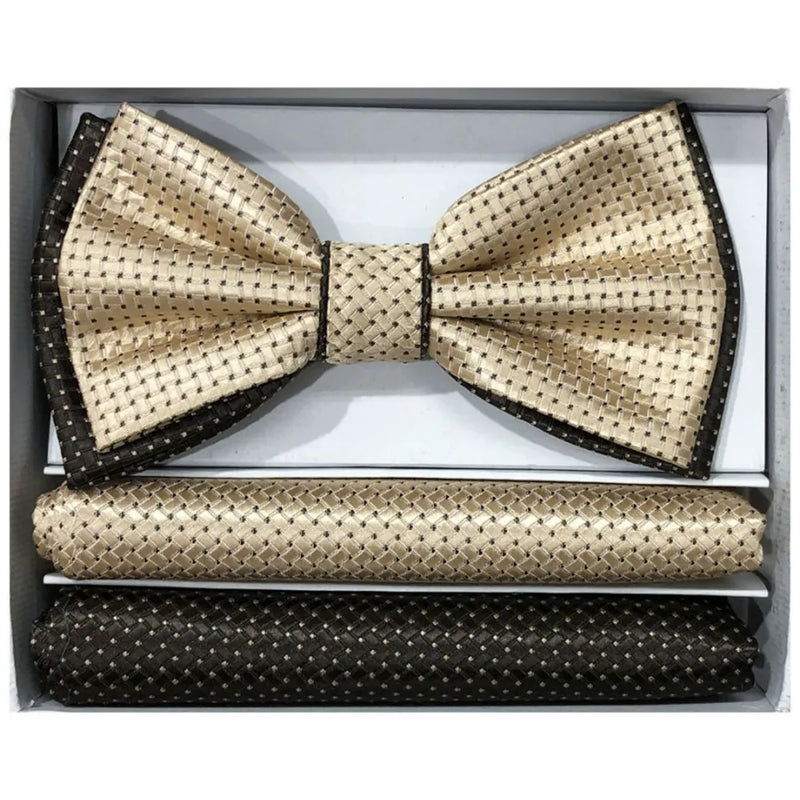 Two-Tone Pretied Bow Tie with Matching Hankies
