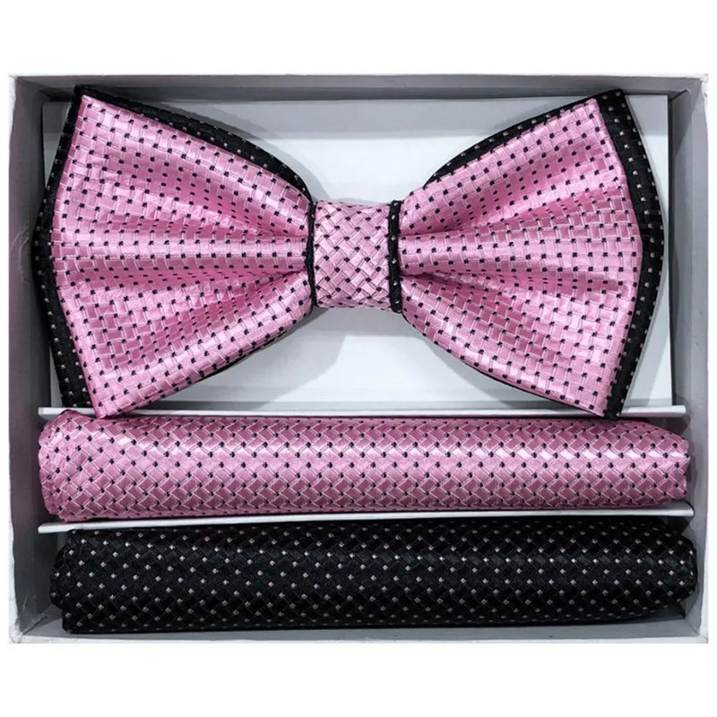 Two-Tone Pretied Bow Tie with Matching Hankies