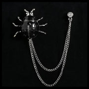 Jeweled Black Ladybug Chain Brooch Lapel Pin