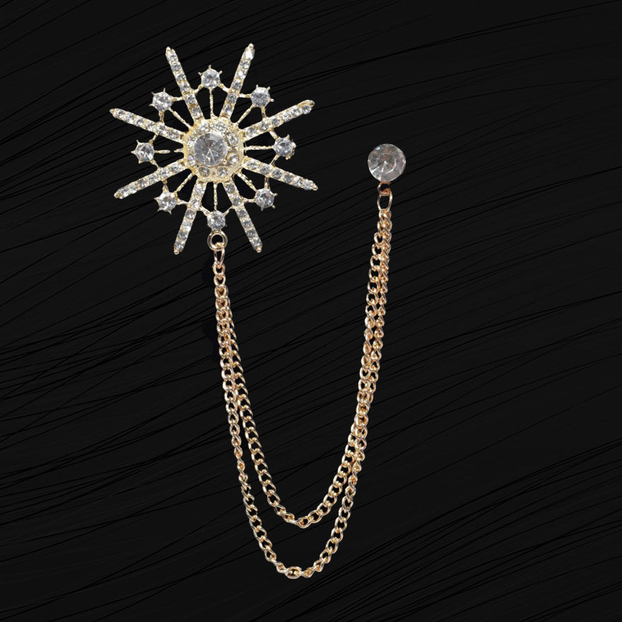 Jeweled Compass Wheel Brooch Lapel Pin