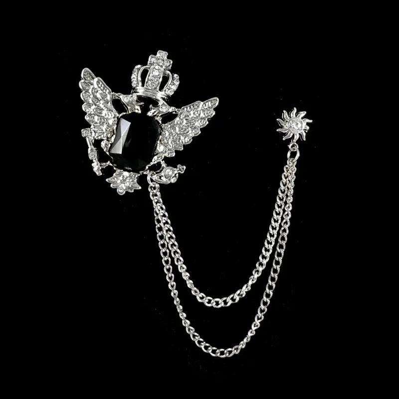 Ebony Centered Coat of Arms Chain Brooch Lapel Pin