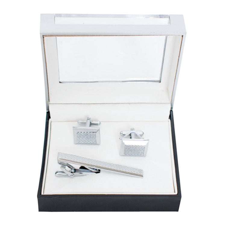 Men's Textured Bar Cufflink Tie-Bar Set
