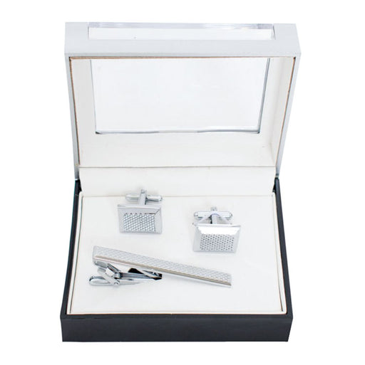 Men's Textured Bar Cufflink Tie-Bar Set
