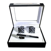 Men's Textured Bar Cufflink Tie-Bar Set
