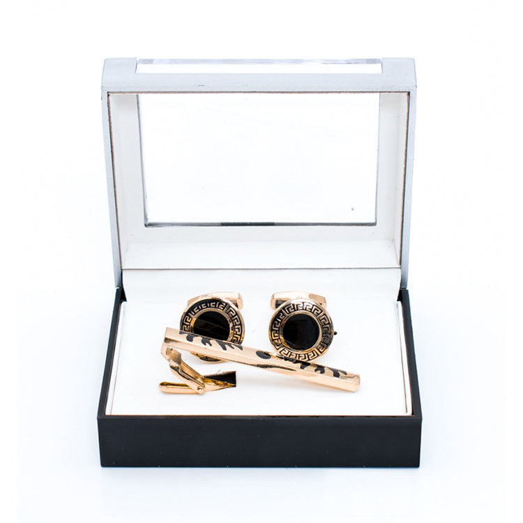 Men's Textured Bar Cufflink Tie-Bar Set
