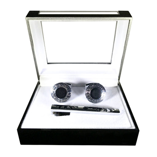 Men's Textured Bar Cufflink Tie-Bar Set
