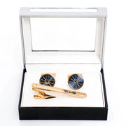 Gold Overlay Spoked Gem Cufflink Tie-Bar