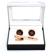 Gold Overlay Spoked Gem Cufflink Tie-Bar