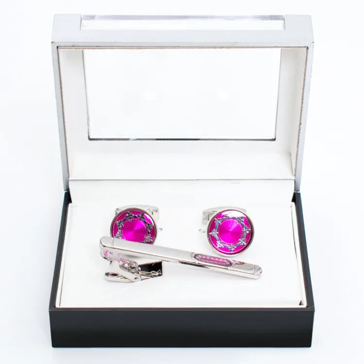 Snowflake Gem Cufflink Tie-Bar Set