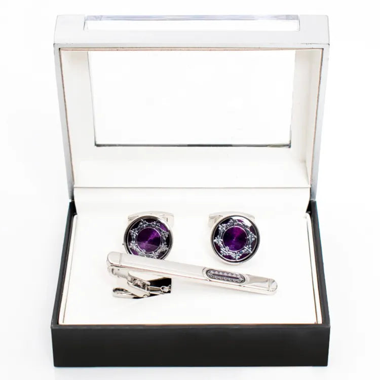 Snowflake Gem Cufflink Tie-Bar Set