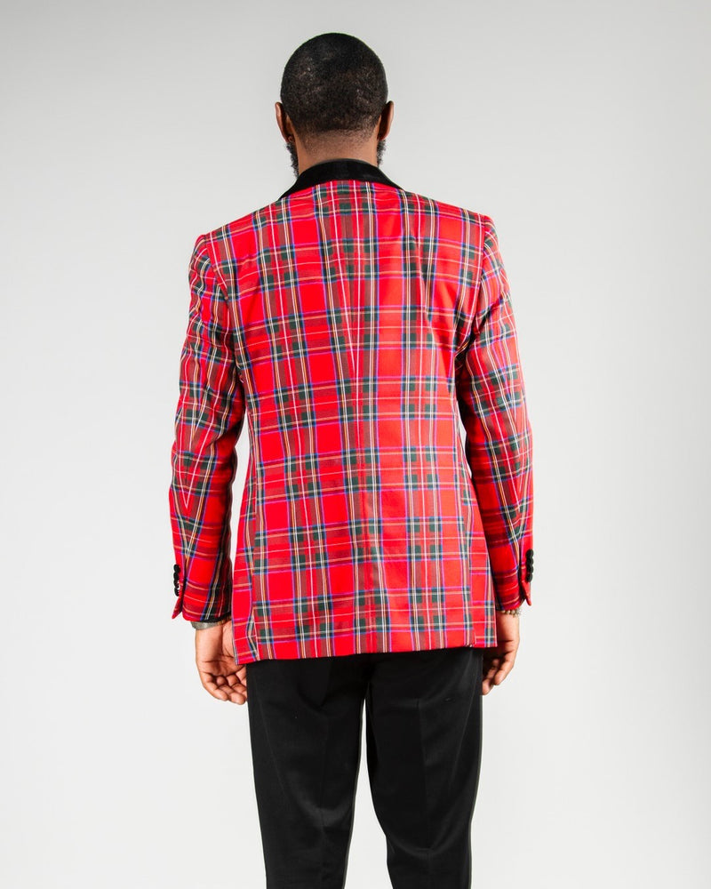 Red Plaid Modern-Fit Dinner Jacket