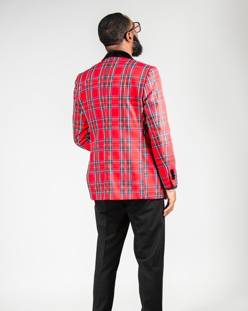 Red Plaid Modern-Fit Dinner Jacket