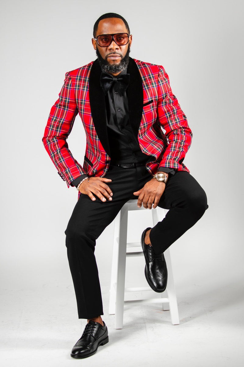 Red Plaid Modern-Fit Dinner Jacket