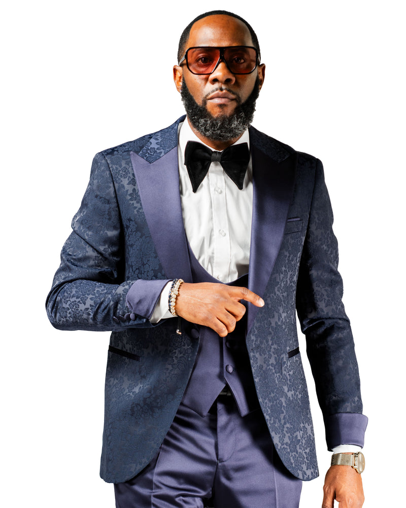 Julius | Navy Floral 3-Piece Tailored-Fit Tuxedo