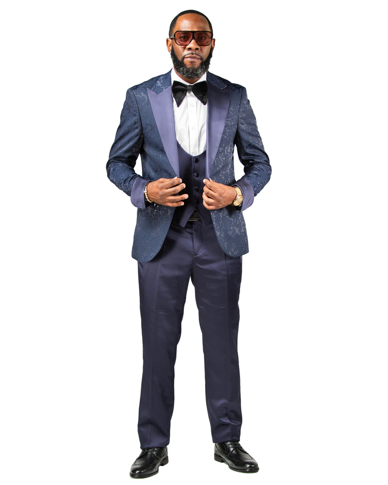 Julius | Navy Floral 3-Piece Tailored-Fit Tuxedo