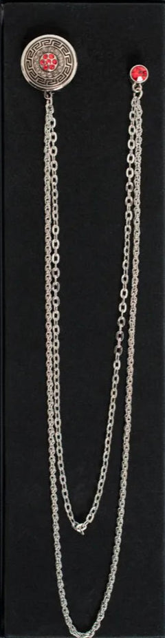 Long Chain Jeweled Meandering Brooch Lapel Pin