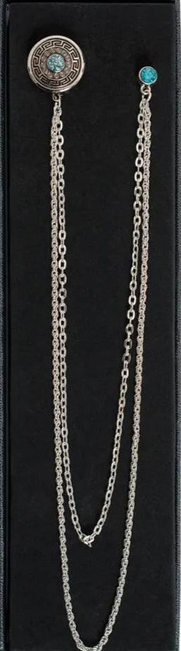 Long Chain Jeweled Meandering Brooch Lapel Pin